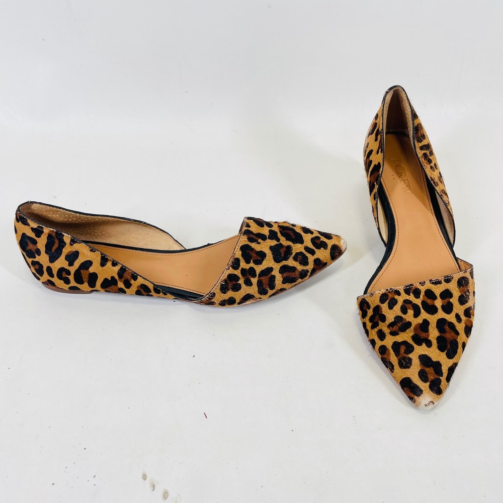 J.Crew Leopard Print Calf Hair d'Orsay Pointed Toe Flats F5317 Womens 7 Brown